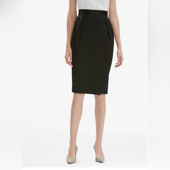 MM Lafleur Dresses & Skirts - MM. Lafleur Perry Satin Faux Wrap‎ Lined Black Pencil Skirt